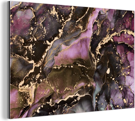 Wanddecoratie Metaal - Aluminium Schilderij Industrieel - Marmer - Gold - Steen - Abstract - 60x40 cm - Dibond - Foto op aluminium - Industriële muurdecoratie - Voor de woonkamer/slaapkamer