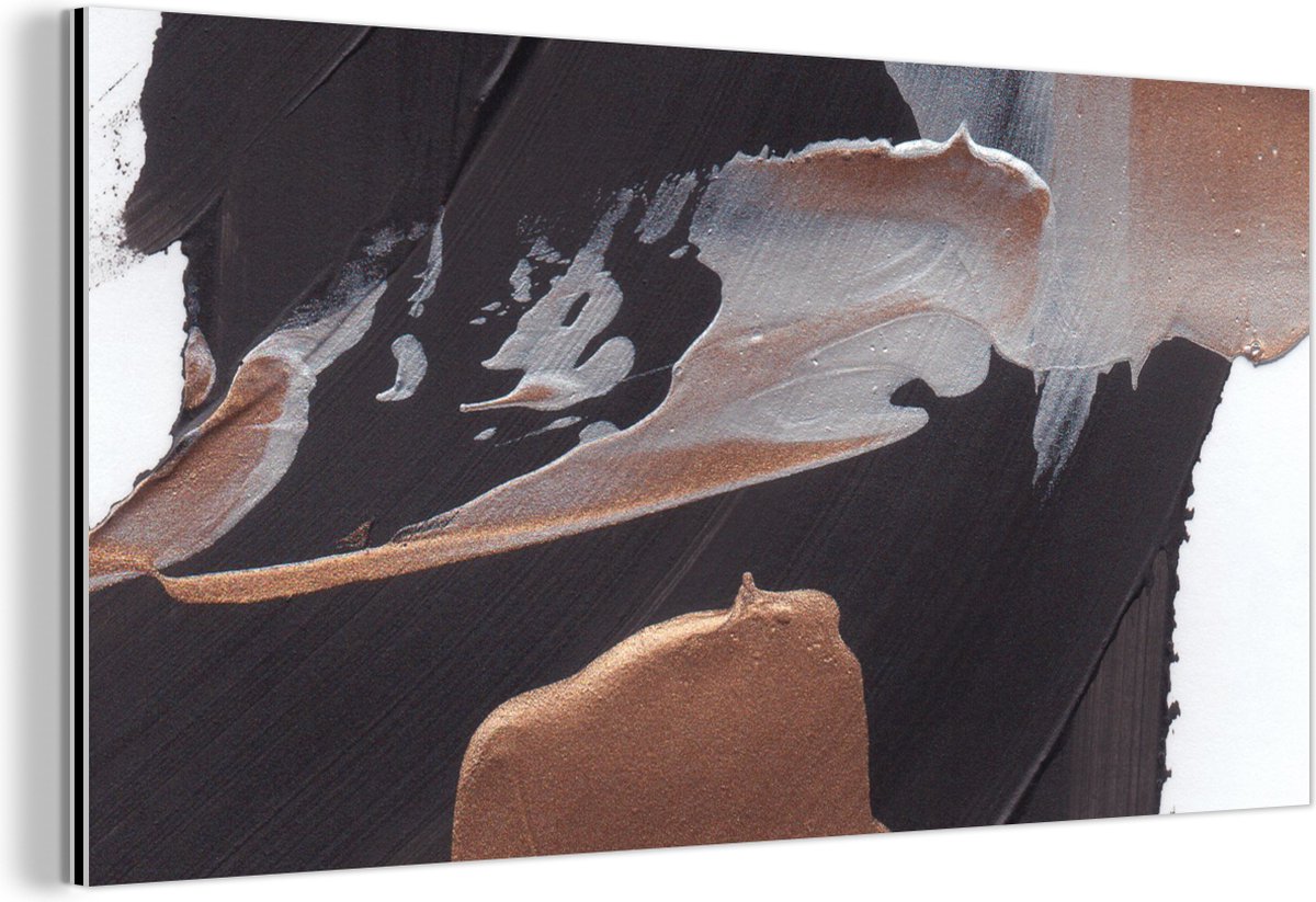 Wanddecoratie Metaal - Aluminium Schilderij Industrieel - Abstract - Verf - Goud - 80x40 c