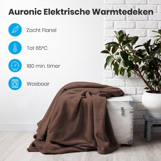 Auronic Elektrische Warmtedeken - 1 Persoons - 3 Standen - met Timer - 160 x 120cm - Bruin