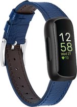 Leer Smartwatch bandje - Geschikt voor Fitbit Inspire 3 leren bandje - donkerblauw - Strap-it Horlogeband / Polsband / Armband