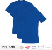 3 Pack Sol's Heren T-Shirt 100% biologisch katoen Ronde hals Royal Blue Maat 3XL