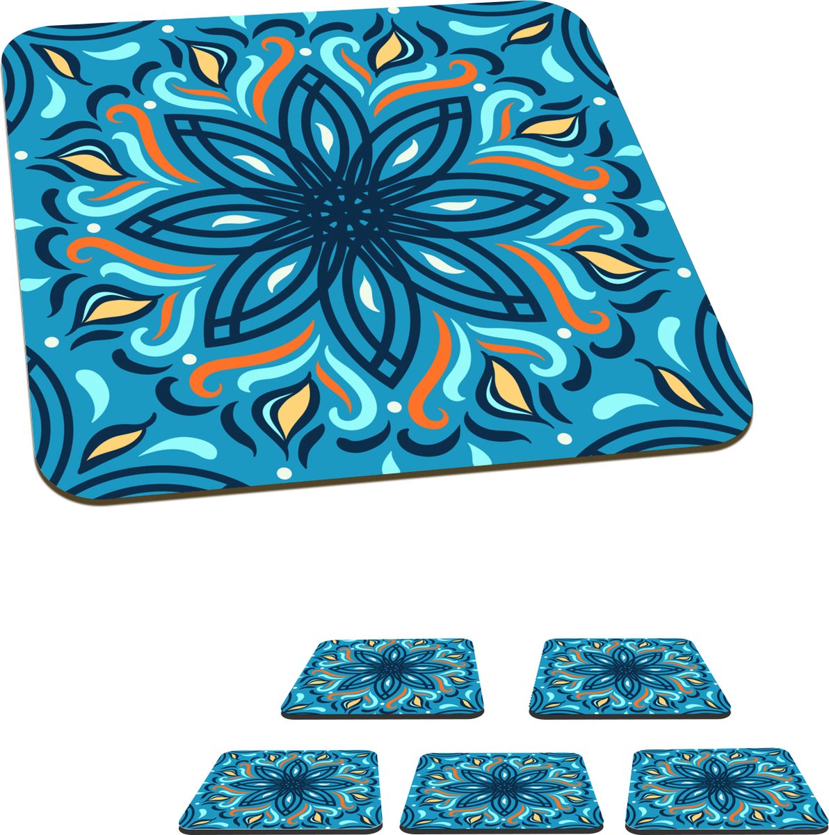 Onderzetters voor glazen - Bloem - Vierkant - Patronen - 10x10 cm - Glasonderzetters - 6 stuks