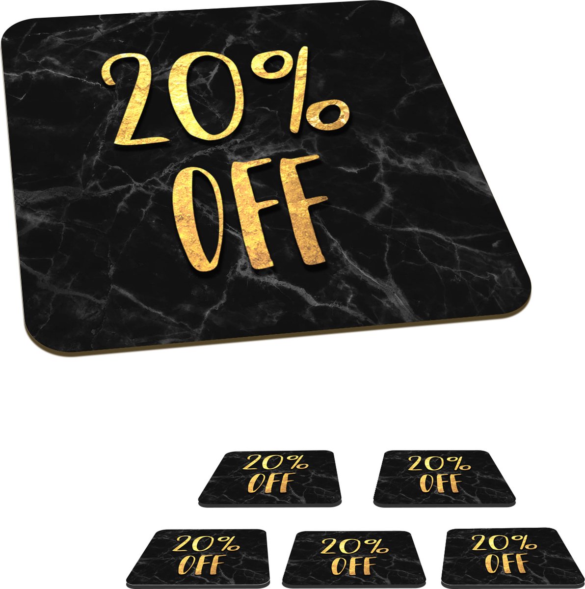 Onderzetters voor glazen - Korting - Goud - Marmer - 10x10 cm - Glasonderzetters - 6 stuks