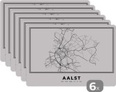 Set de table - Napperons en plastique - Carte - Alost - Wit Zwart - België - Plan de la ville - Carte - 45x30 cm - 6 pièces - Résistant à la chaleur - Antidérapant - Sous-couche - Amovible