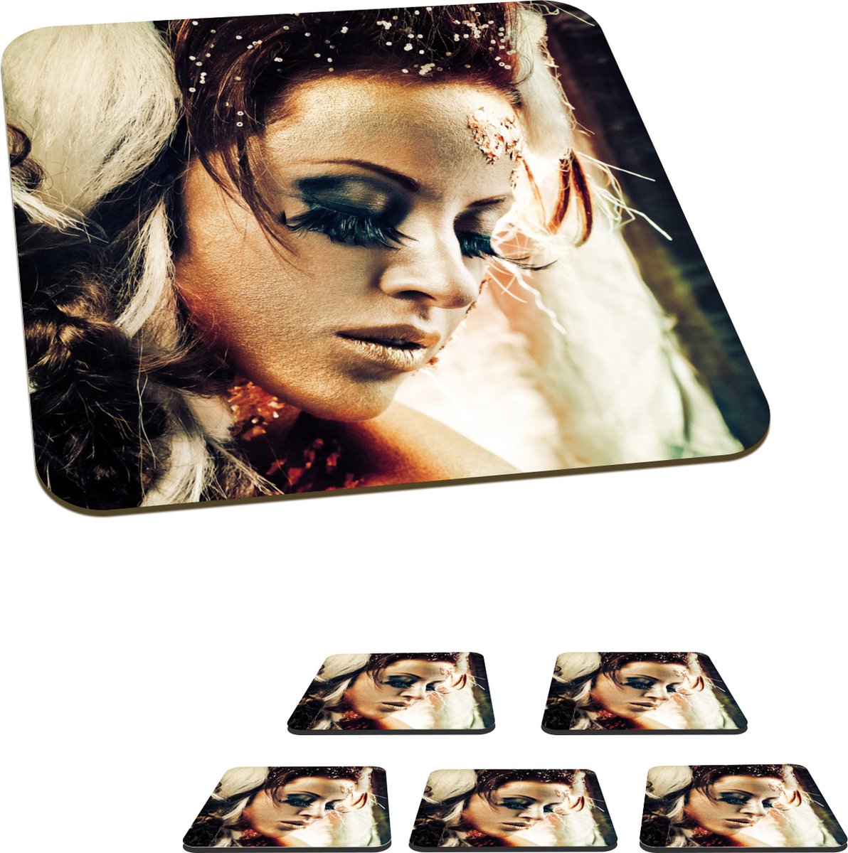Onderzetters voor glazen - Vrouw - Goud - Wit - 10x10 cm - Glasonderzetters - 6 stuks