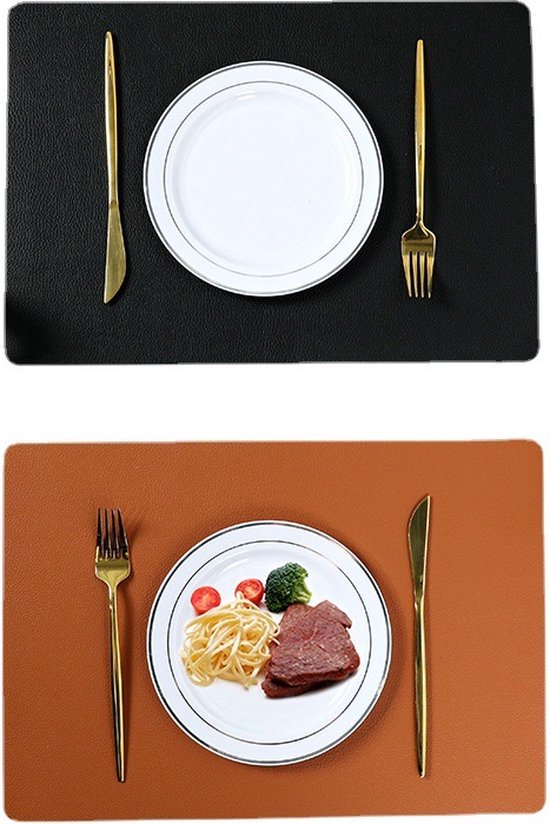 Tijdloze placemat set met bijpassende onderzetters kunstleer zwart
