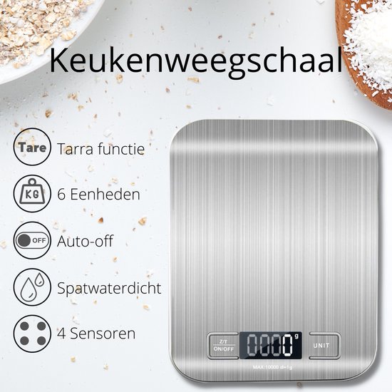 Keukenweegschaal Comfort Digitaal - 61504 Page - Zilver - Groot formaat - Voor in de