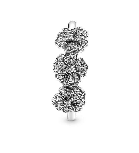 PANDORA MOMENTS 925 ARGENT STERLING TRIPLE PANSY FLOWER BAGUE 190786C01 taille 52