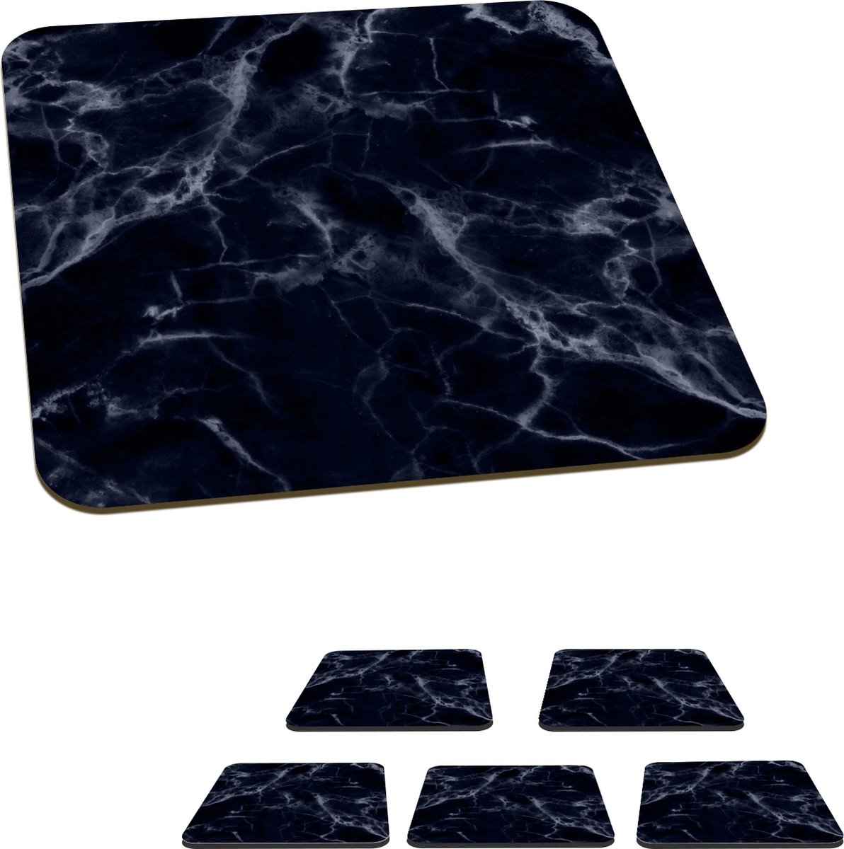 Onderzetters voor glazen - Marmer - Zwart - Wit - 10x10 cm - Glasonderzetters - 6 stuks