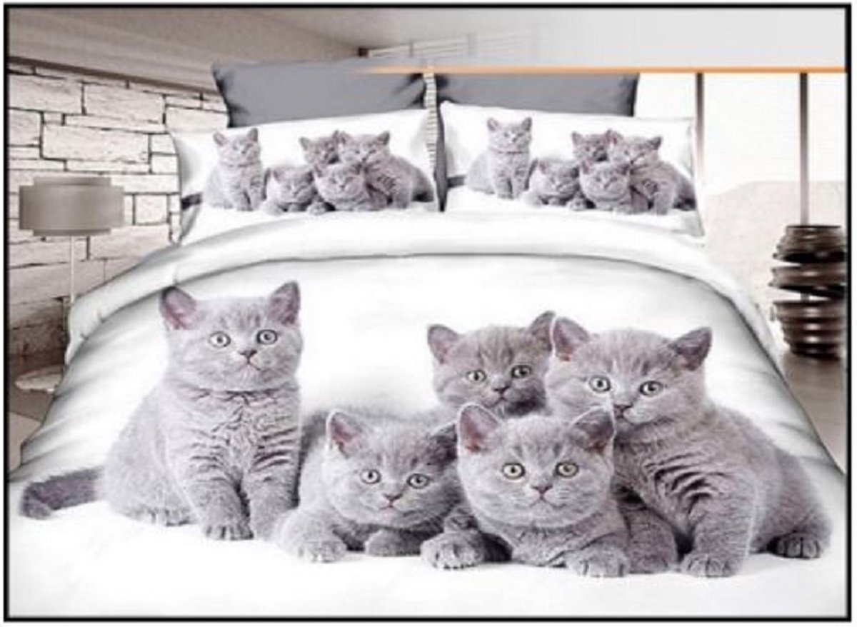 Brits korthaar kittens print dekbedovertrek - eenpersoons - 2 delen
