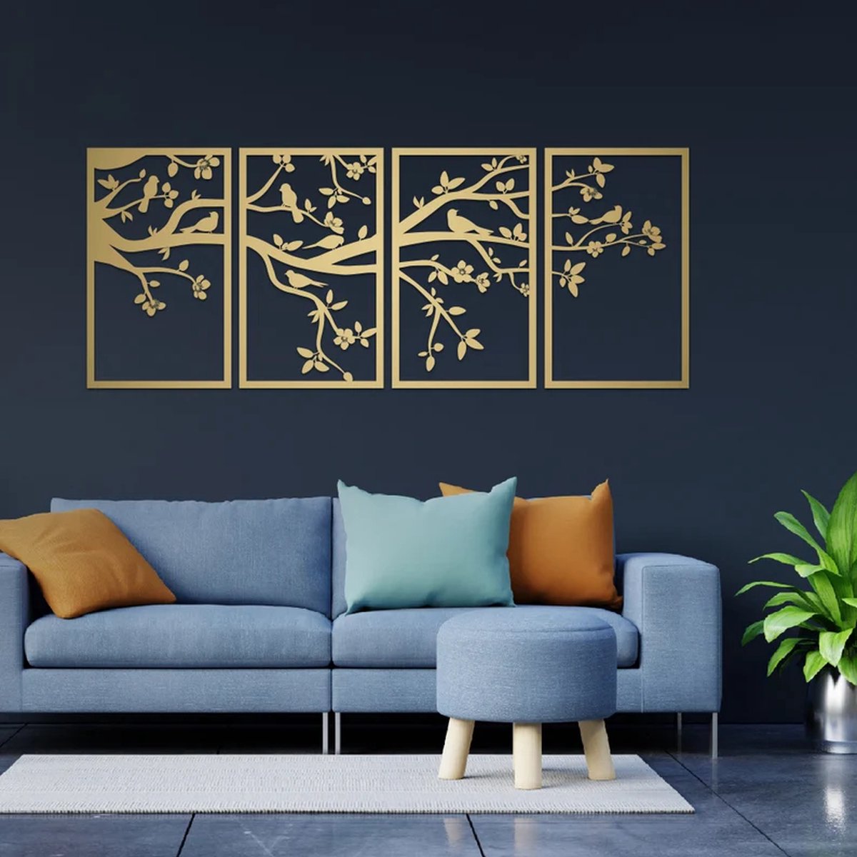 Metalen Wanddecoratie Levensboom Panelen – 3D Wandkunst – Wit – 49 x 125 cm – Set van 4