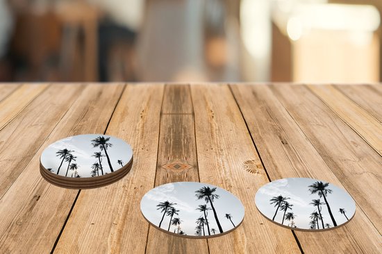 Sous-verres pour verres - Rond - Palmiers - Été - Tropical - 10x10 cm - Sous-verres en verre - 6 pièces