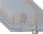 Placemat - Placemats kunststof - Sneeuw - Bomen - Winter - 45x30 cm - 6 stuks - Hittebestendig - Anti-Slip - Onderlegger - Afneembaar