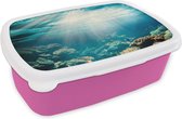 Broodtrommel Roze - Lunchbox - Brooddoos - Zee - Koraal - Zon - 18x12x6 cm - Kinderen - Meisje