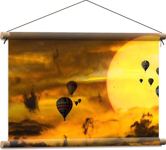 WallClassics - Textielposter - Zee van Luchtballonnen bij Zon en Wolken - 60x40 cm Foto op Textiel