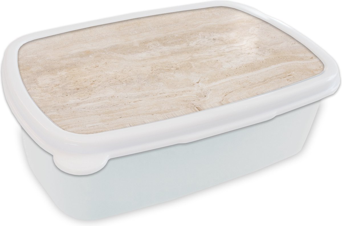 Broodtrommel Wit - Lunchbox - Brooddoos - Marmer - Stenen - Zand - Textuur - 18x12x6 cm - Volwassenen