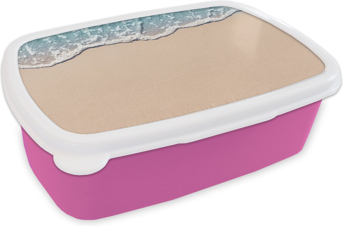 Broodtrommel Roze - Lunchbox - Brooddoos - Strand - Zee - Zand - 18x12x6 cm - Kinderen - Meisje