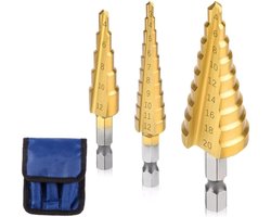 3 Delige - HSS Stappenboor Bit Set - Titanium Coating - stappenboor Set - Trapgatboor - Gaten Boor - Inclusief Opslag Etui - Geschikt Voor Houtbewerking En Metaal - 3-12 mm / 4-12 mm / 4-20 mm