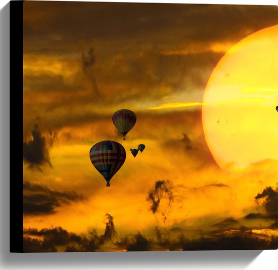 WallClassics - Canvas  - Zee van Luchtballonnen bij Zon en Wolken - 40x40 cm Foto op Canvas Schilderij (Wanddecoratie op Canvas)