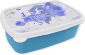 Broodtrommel Blauw - Lunchbox - Brooddoos - Kaart - Paars - Europa - 18x12x6 cm - Kinderen - Jongen