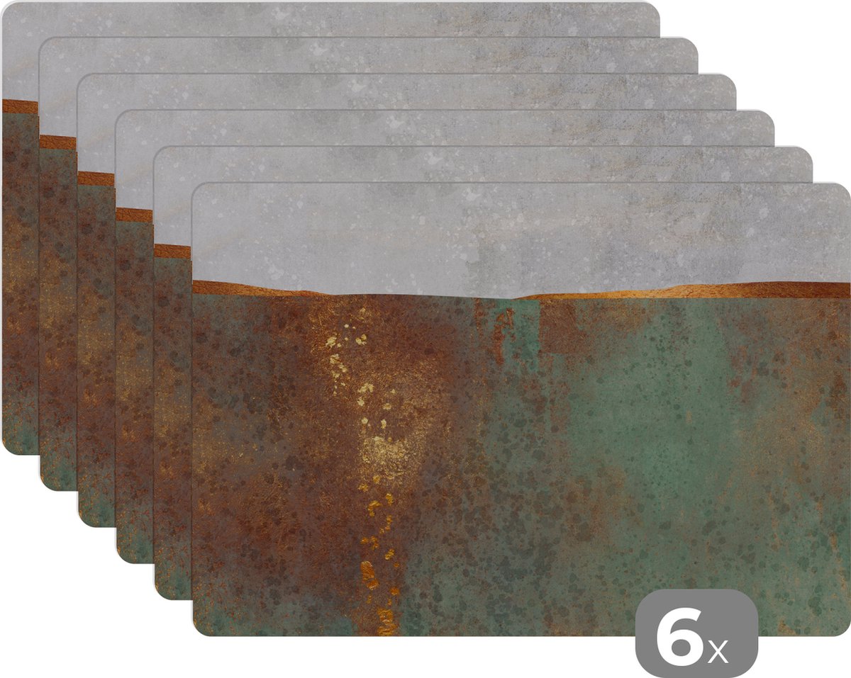 Placemat - Landschap - Goud - Luxe - Abstract - Tafel - 45x30 cm - Onderzetter - Placemats - 6 stuks