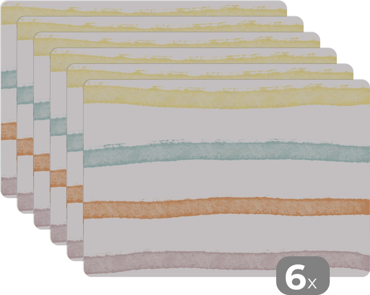 Placemat - Regenboog - Patroon - Lijnen - Pastel - Tafel - Placemats - 45x30 cm - 6 stuks