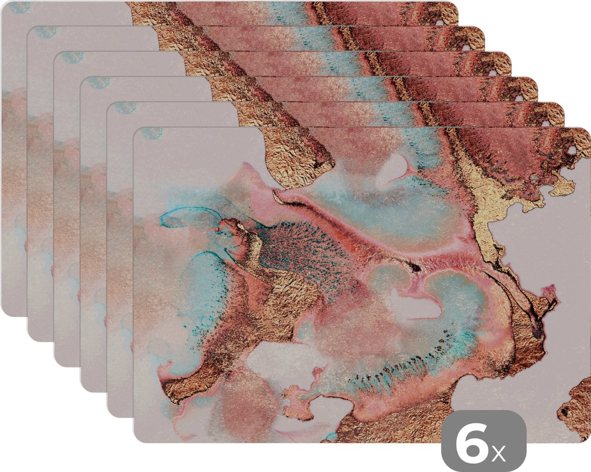 Placemat - Pastel - Abstract - Inkt - Chic - Goud - Placemats - Onderleggers - 45x30 cm - 6 stuks