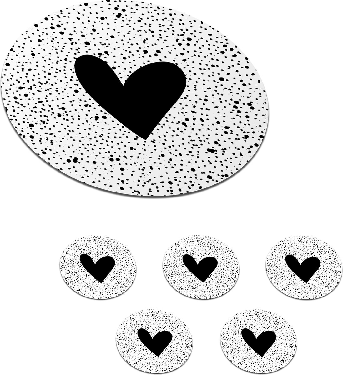 Onderzetters voor glazen - Rond - Hartje - Design - Wit - 10x10 cm - Glasonderzetters - 6 stuks
