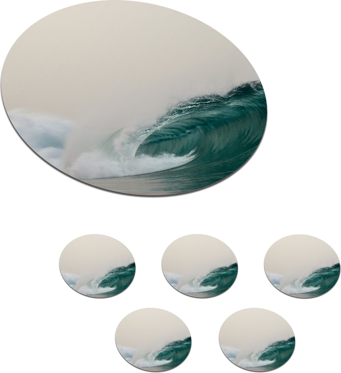 Onderzetters voor glazen - Rond - Zee - Golf - Schuim - 10x10 cm - Glasonderzetters - 6 stuks