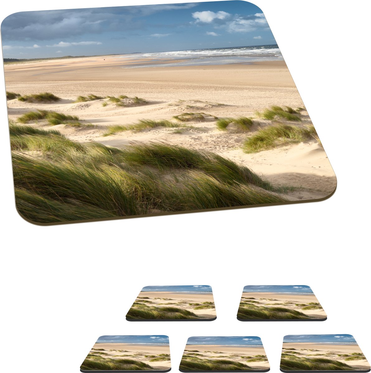 Onderzetters voor glazen - Zand - Duin - Zee - 10x10 cm - Glasonderzetters - 6 stuks