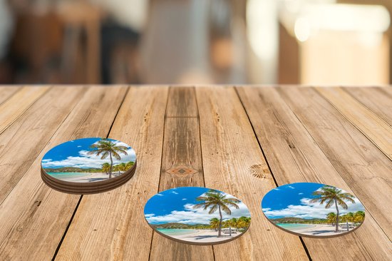 Onderzetters voor glazen - Rond - Strand - Ligbed - Palmbomen - 10x10 cm - Glasonderzetters - 6 stuks
