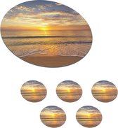 Onderzetters voor glazen - Rond - Strand - Zonsondergang - Zee - 10x10 cm - Glasonderzetters - 6 stuks
