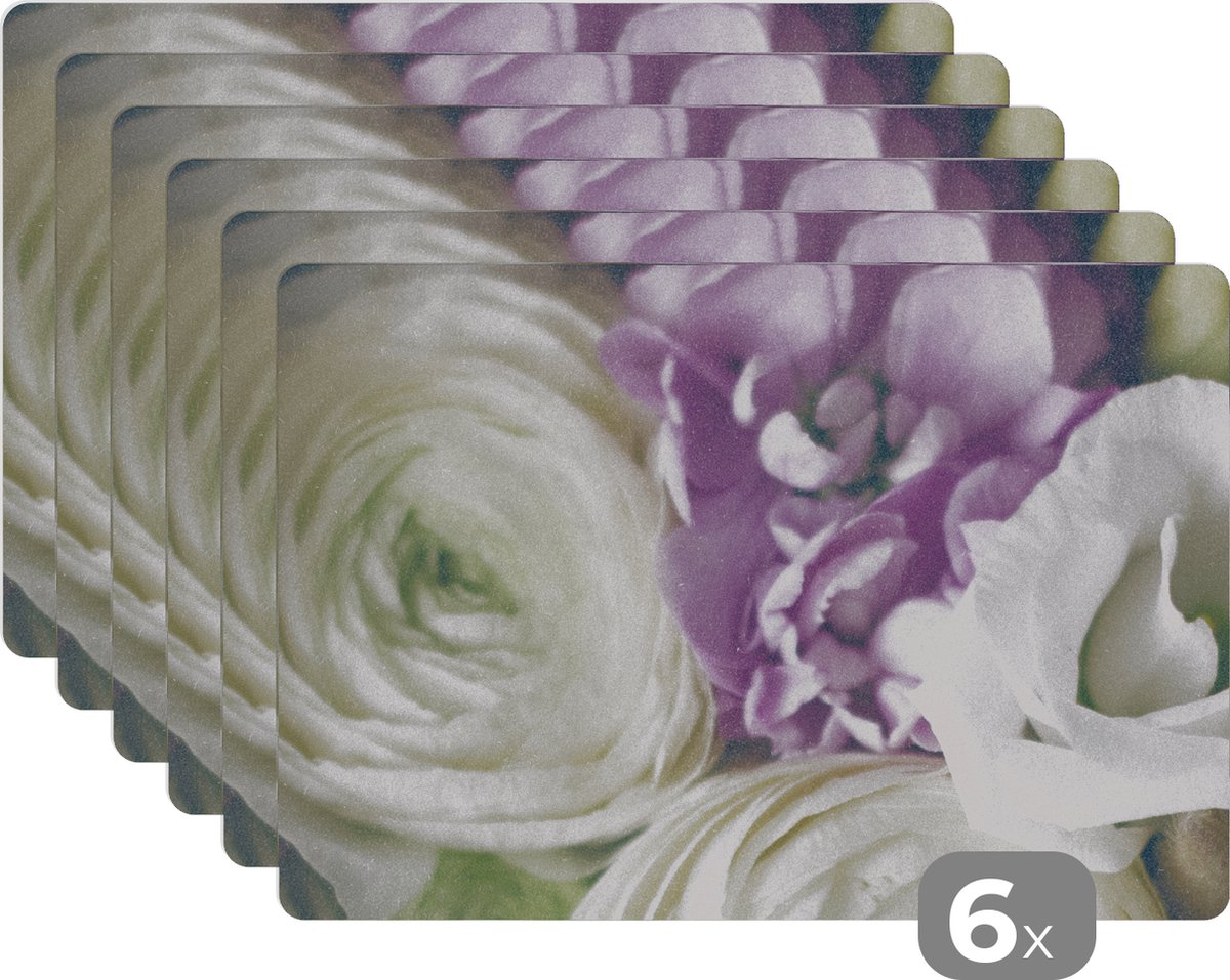 Placemat - Bloemen - Rozen - Design - Onderleggers placemat - Placemats - Tafel - 45x30 cm - 6 stuks