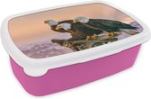 Broodtrommel Roze - Lunchbox - Brooddoos - Vogels - Natuur - Roofvogels - Arend - 18x12x6 cm - Kinderen - Meisje