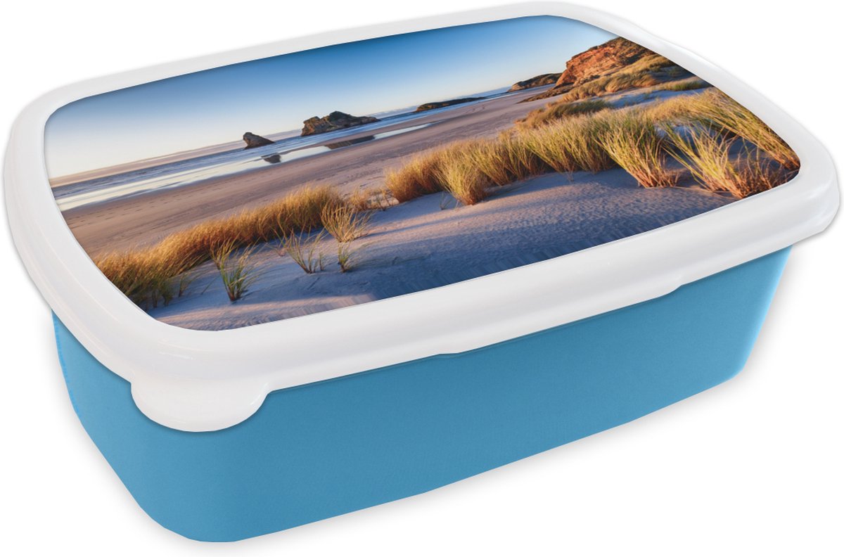 Broodtrommel Blauw - Lunchbox - Brooddoos - Strand - Zee - Natuur - 18x12x6 cm - Kinderen - Jongen