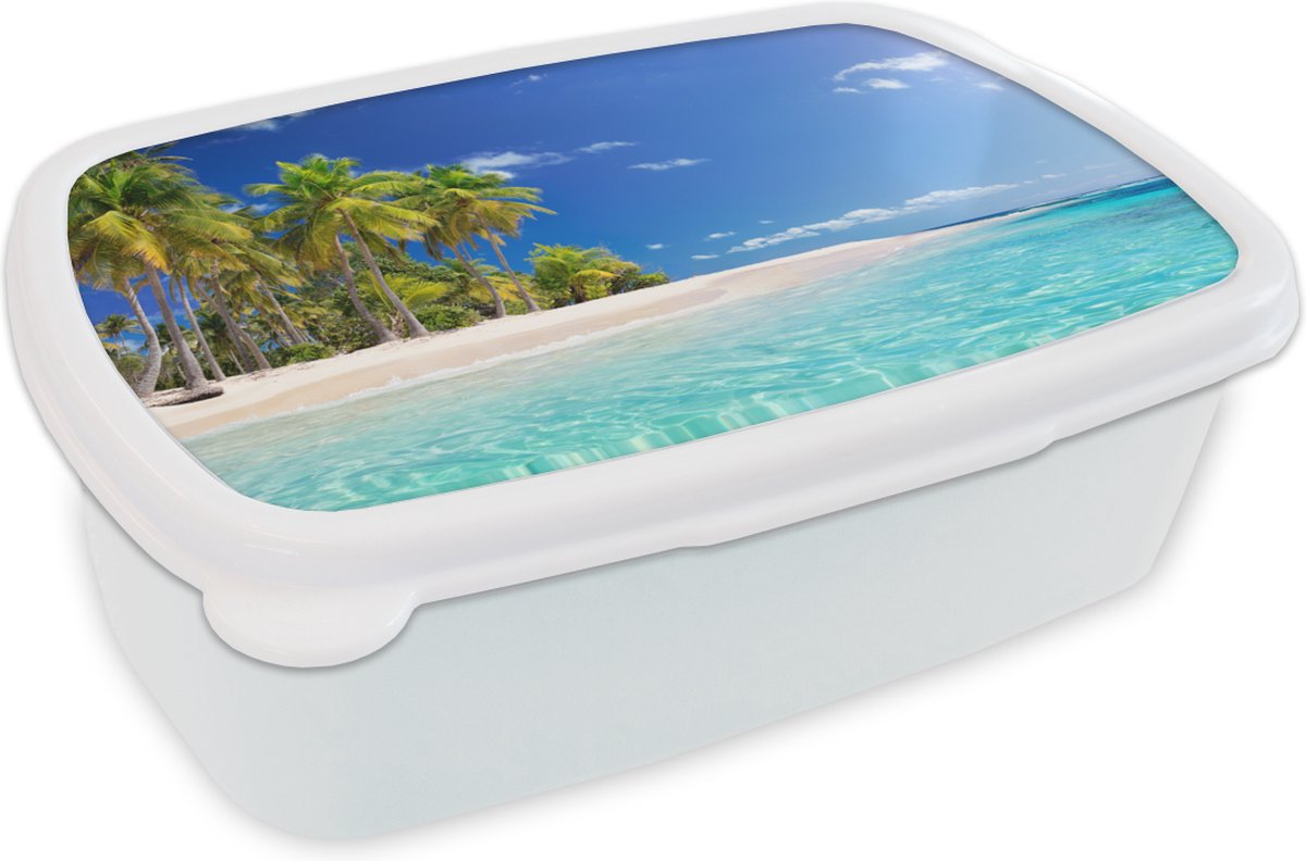 Broodtrommel Wit - Lunchbox - Brooddoos - Strand - Zee - Palmboom - 18x12x6 cm - Volwassenen