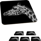 Onderzetters voor glazen - Dieren - Giraffe - Zwart - Wit - 10x10 cm - Glasonderzetters - 6 stuks