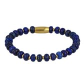 Bracelet en perles d'or avec pierres précieuses Lapiz Lazuli - Bracelet en perles élastique élégant avec pierres précieuses Lapiz Lazuli - Avec coffret cadeau de luxe