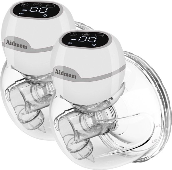 Borstschild - Aidmom - Set - Dubbele elektrische borstkolf – grijs – oplaadbare draagbare borstkolf – draadloze borstkolven – BPA vrij – handsfree kolven – 24mm – borstvoeding – set van 2 stuks