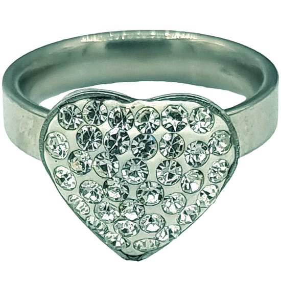 Foto: Zinzi zilveren schakel ring met paperclip schakels witte zirconias zir2116