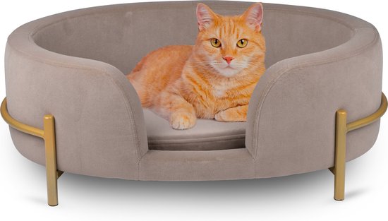 maxxpro Pet Bed - Huisdieren tot 80KG - Zacht Fluwelen Kussen - Verhoogd Katten- en Hondenbed - Grijs - 60,5 x 40,5 x 23,5 cm