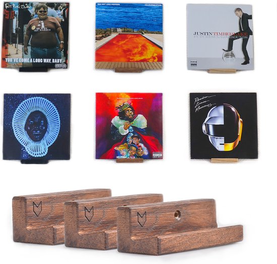 Titulaire LP | Accrochez LP au mur | Noyer | 3 pièces | Pour les albums et les singles | La Liste Vinyl