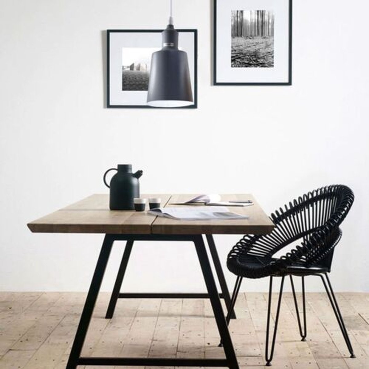 Houten Semi Flush Mount Plafondlamp, 2-Licht Industriële