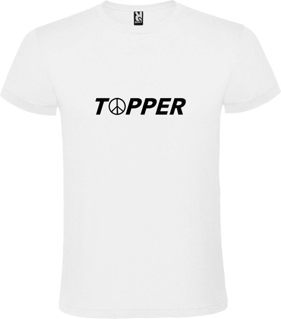 Wit T-Shirt met “ Topper met Vrede's teken “ tekst Zwart Size XXXXXL