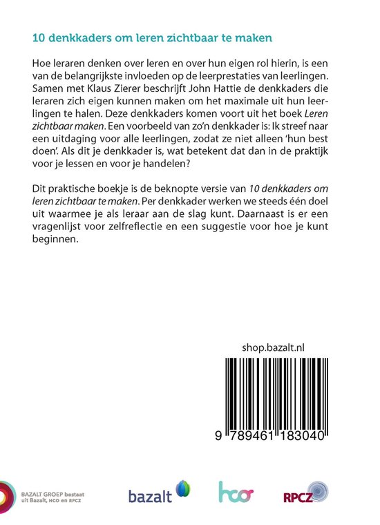 Beknopte uitgave - 10 denkkaders om leren zichtbaar te maken - beknopte uitgave