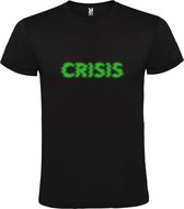 Zwart T-Shirt met “ Crisis “ tekst Glow in the Dark Groen Size XXL