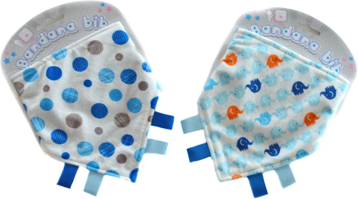 Goedkoopste Soft Touch 2-pack Bandana Slabber Olifant Stippen Blauw Flanel 30x30x40 Cm BB358