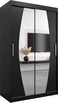 InspireMe - Kledingkast met 2 schuifdeuren, Modern-stijl, Een kledingkast met planken en een spiegel (BxHxD): 120x200x62 - GLOBE 120 Zwart Mat