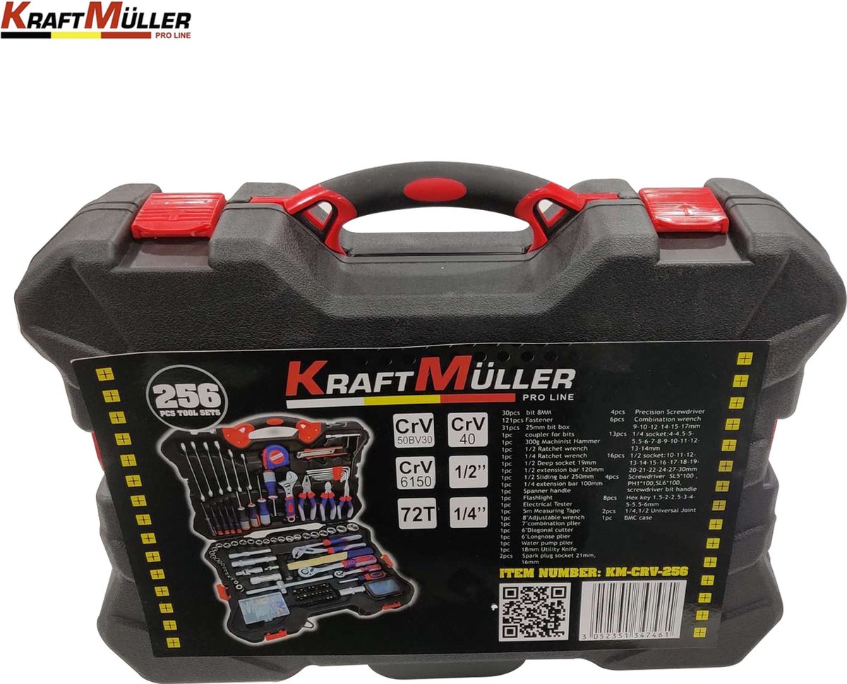 Kraft Muller Krome Mallette à outils - 399 pièces - Trolley - 37,5x20x53 cm  - Manche