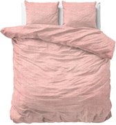 Warme flanel dekbedovertrek uni roze - lits-jumeaux (240x200/220) - hoogwaardig en zacht - ideaal tegen de kou